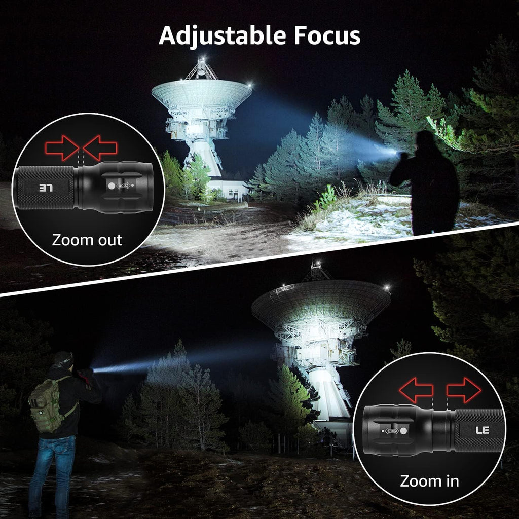 LE LED Torch, LE1000 Powerful Handheld Flashlight, Adjustable Focus, 4 PCs