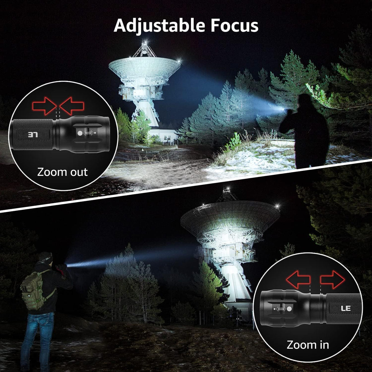 LE LED Torch, LE1000 Powerful Handheld Flashlight, Adjustable Focus, 4 PCs