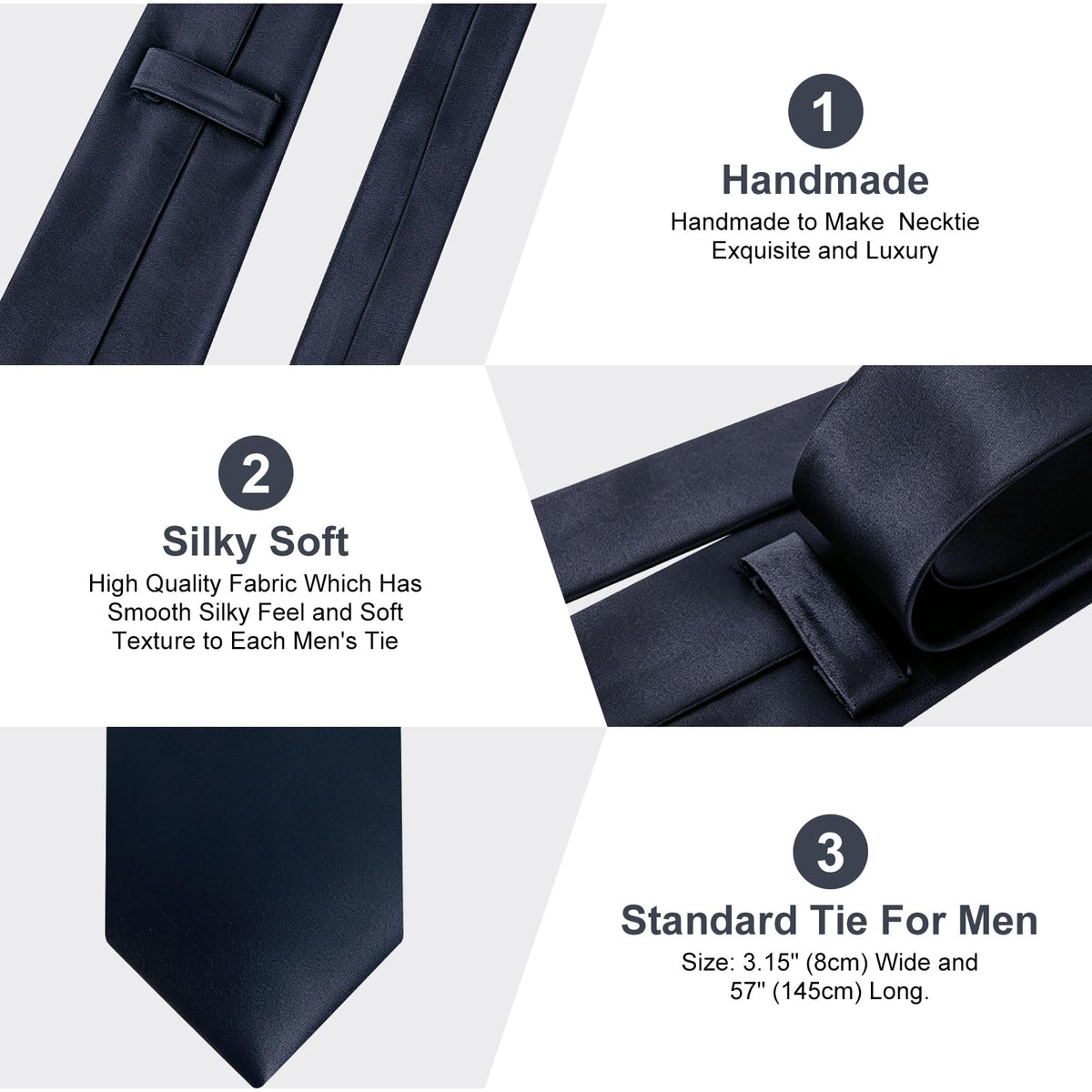 URAQT Men Solid Satin Necktie, 8cm Classic Formal Tie