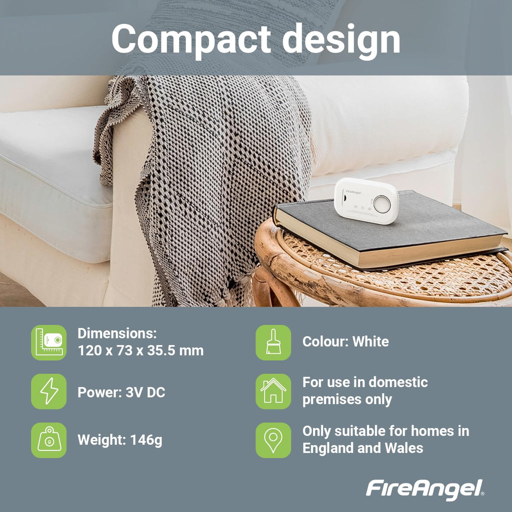 FireAngel FA6813 Portable Carbon Monoxide Detector/Alarm, 10 Year CO Alarm