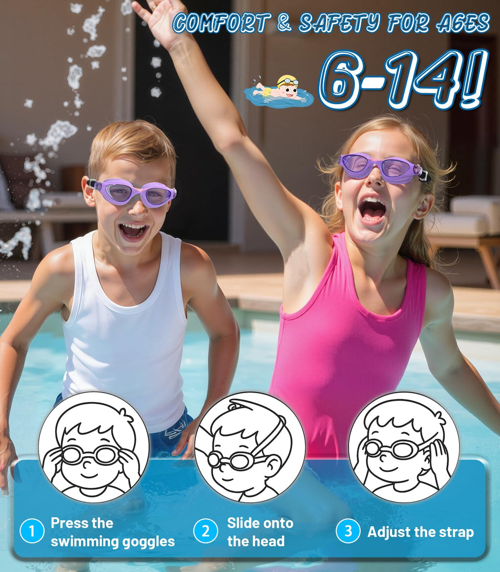 Kids Swimming Goggles for Boys & Girls Aged 6-14, Anti-Fog