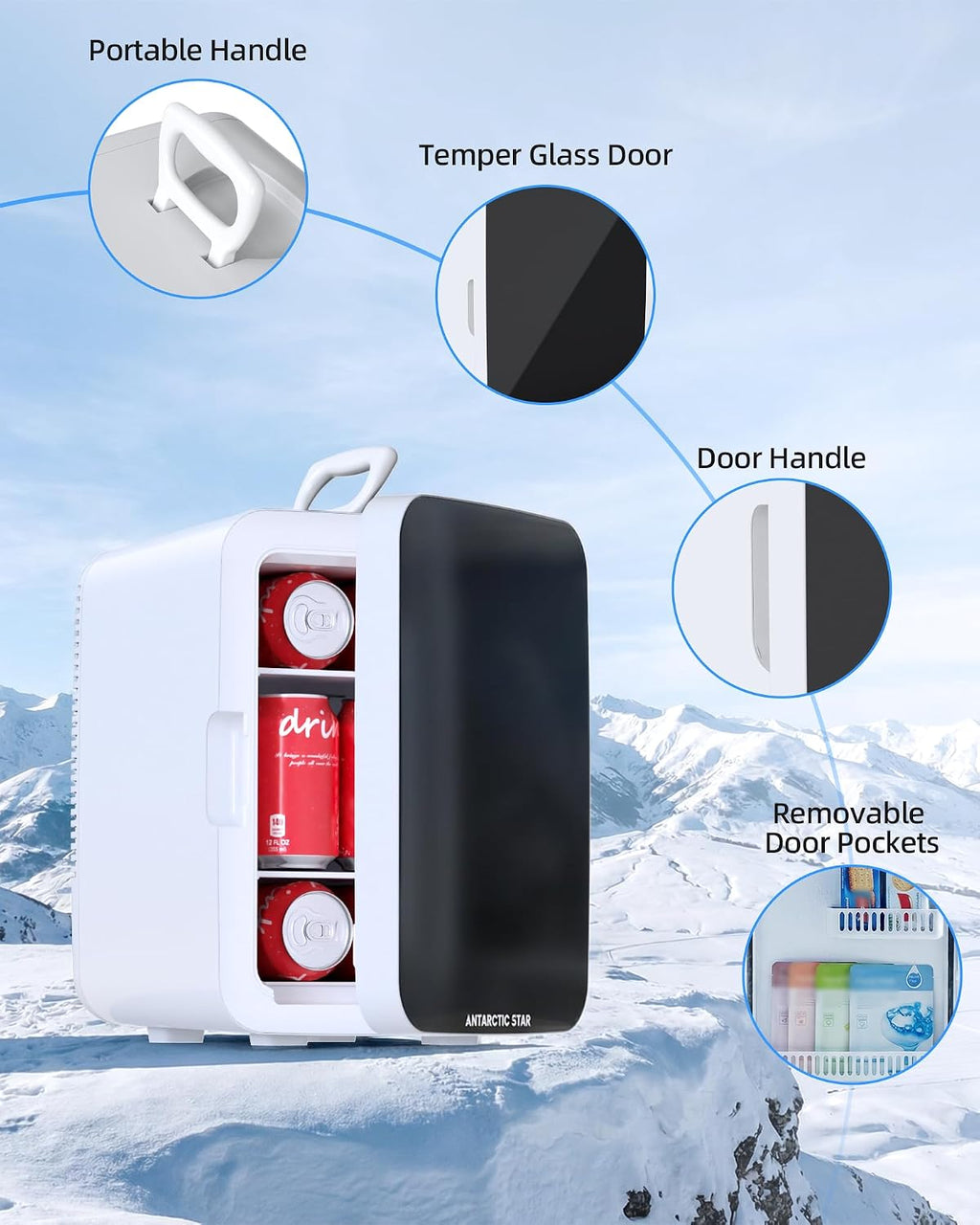 Antarctic Star 10L Compact Mini Fridge, 2.6 Gal Portable Small Refrigerator