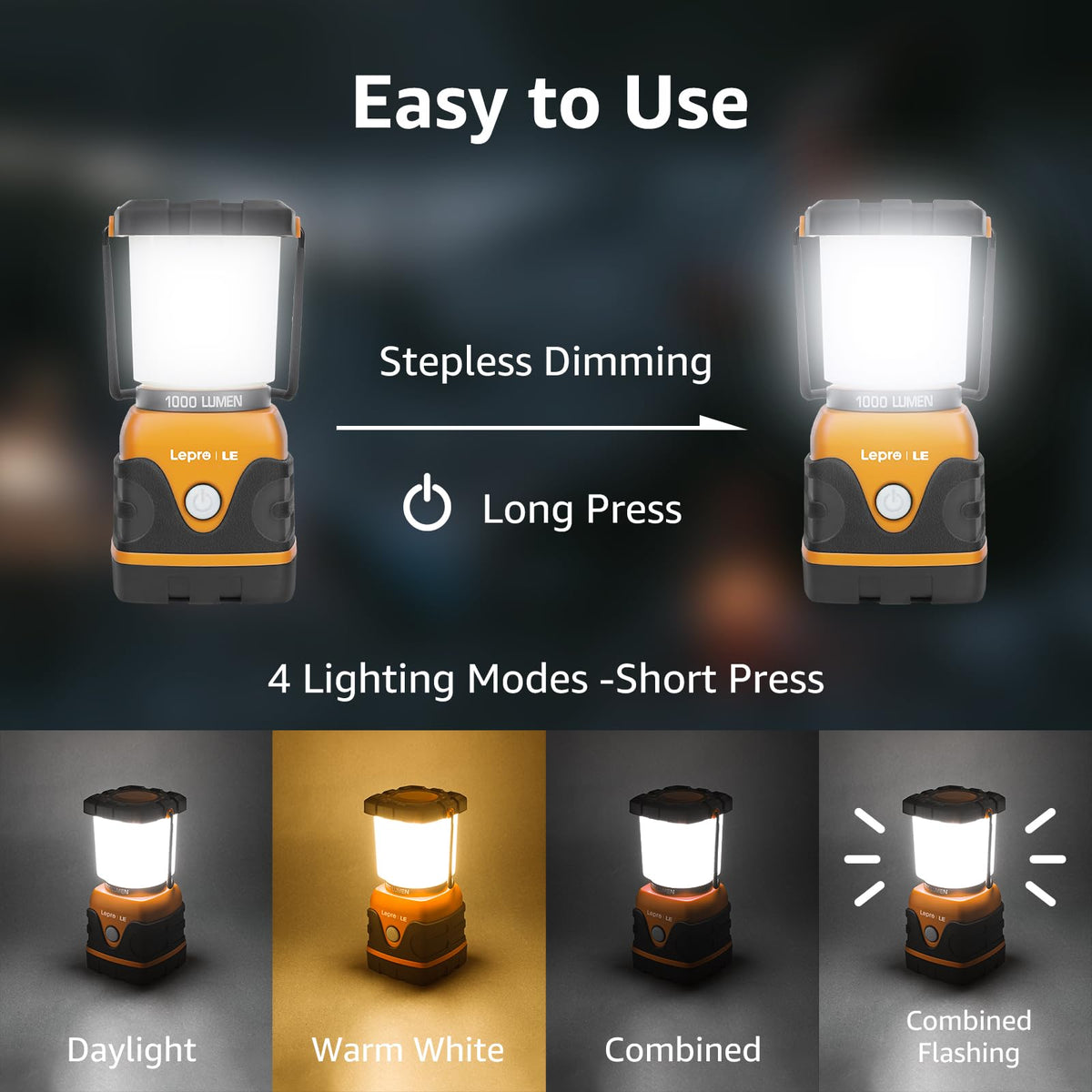 LE Camping Lantern Battery Powered, 1000lm Camping Light, Warm & Cool Lamp