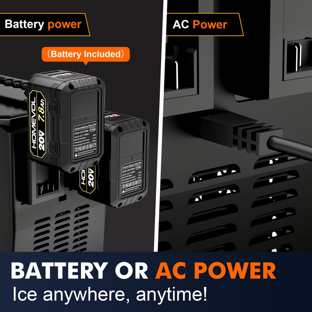 2 in 1 Cordless Countertop Ice Maker, Battery Powered Portable Countertop Ice Machine, 6-Minute Fast Ice Cubes with 2 Size, 40lbs Daily, 40dB Quiet, Self-Cleaning, 2 × 7.8Ah Battery, Stainless Steel