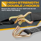 Ratchet Straps with Hook, 6M x 25MM, Heavy Duty, 4 Pack/Black
