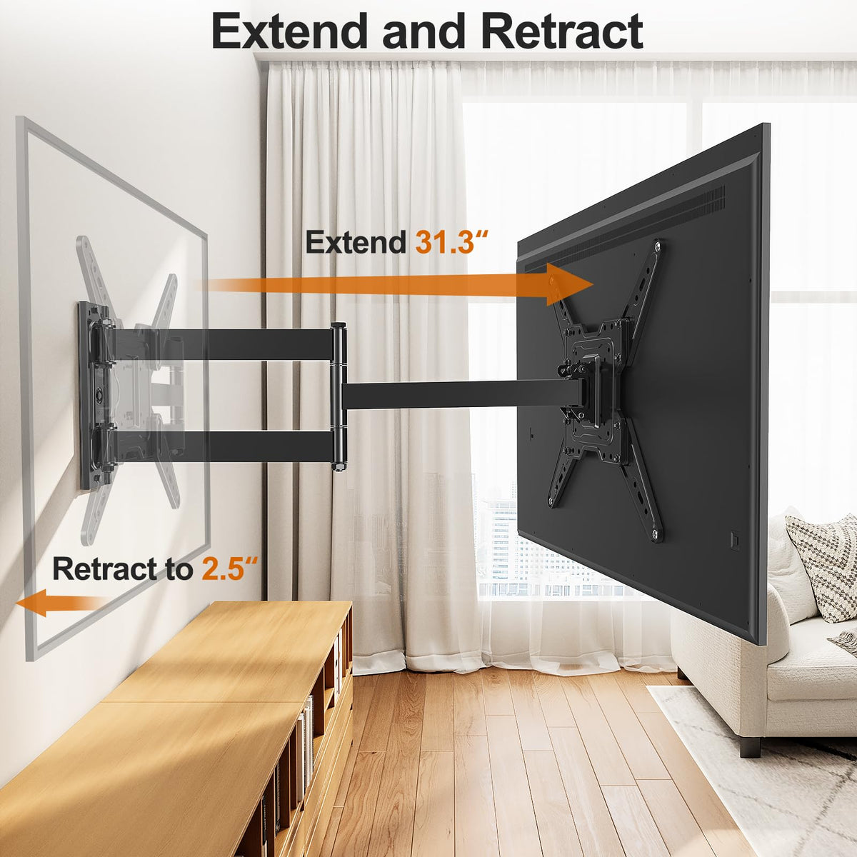ELIVED Full Motion TV Wall Mount for 26-60" TVs, Max VESA 400x400, 77 lbs.