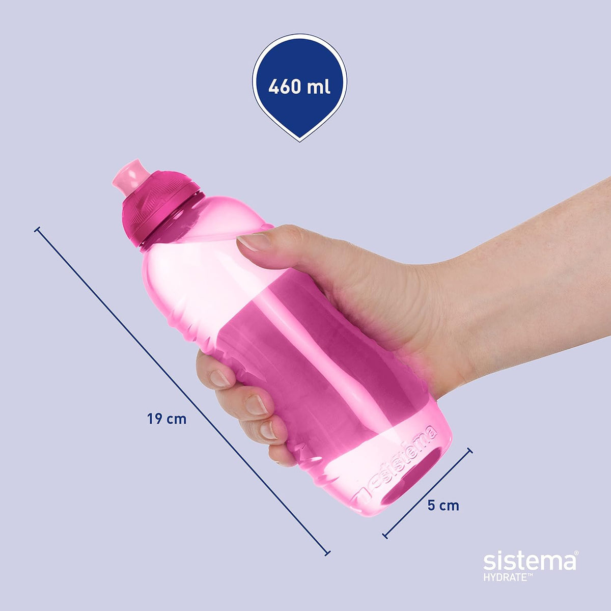Sistema Squeeze Twist 'n' Sip Sports Water Bottles | 460 ml | Leakproof Kids Water Bottles | BPA-Free | Blue | 4 Count