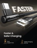 Samsung USB C Charger Cable, 2 Pack 2M Fast Charge, Right Angle Nylon Braided Type C Cable Compatible with S10 S9, Huawei, Google Pixel, Sony Xperia, LG