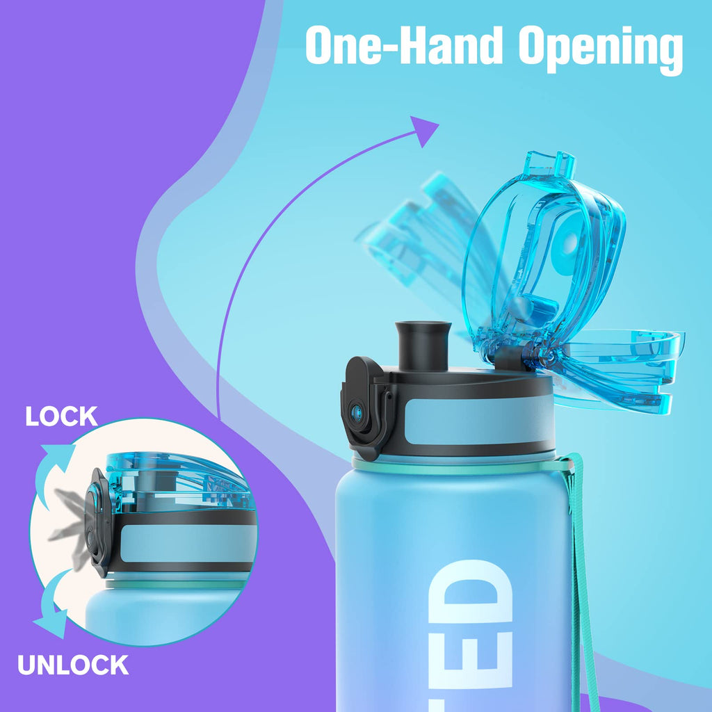 Sahara Sailor Water Bottle 1L, Leakproof Tritan Bottle with Time Marker
