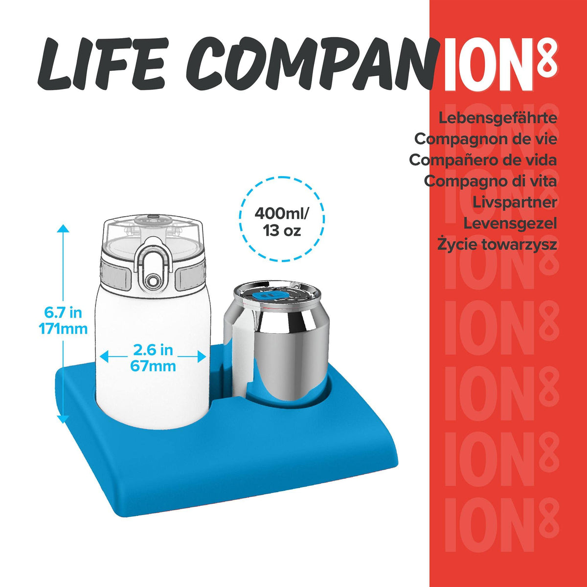 ION8 Lightweight Steel Kids Water Bottle, 400ml/13oz, Blue