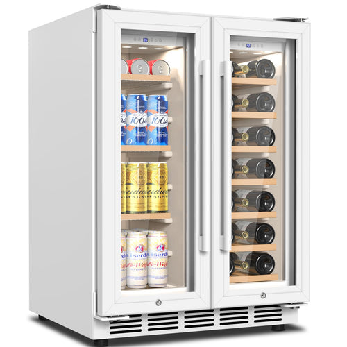 24" Dual Zone Wine and Beverage Refrigerator, Under Counter with Glass Door