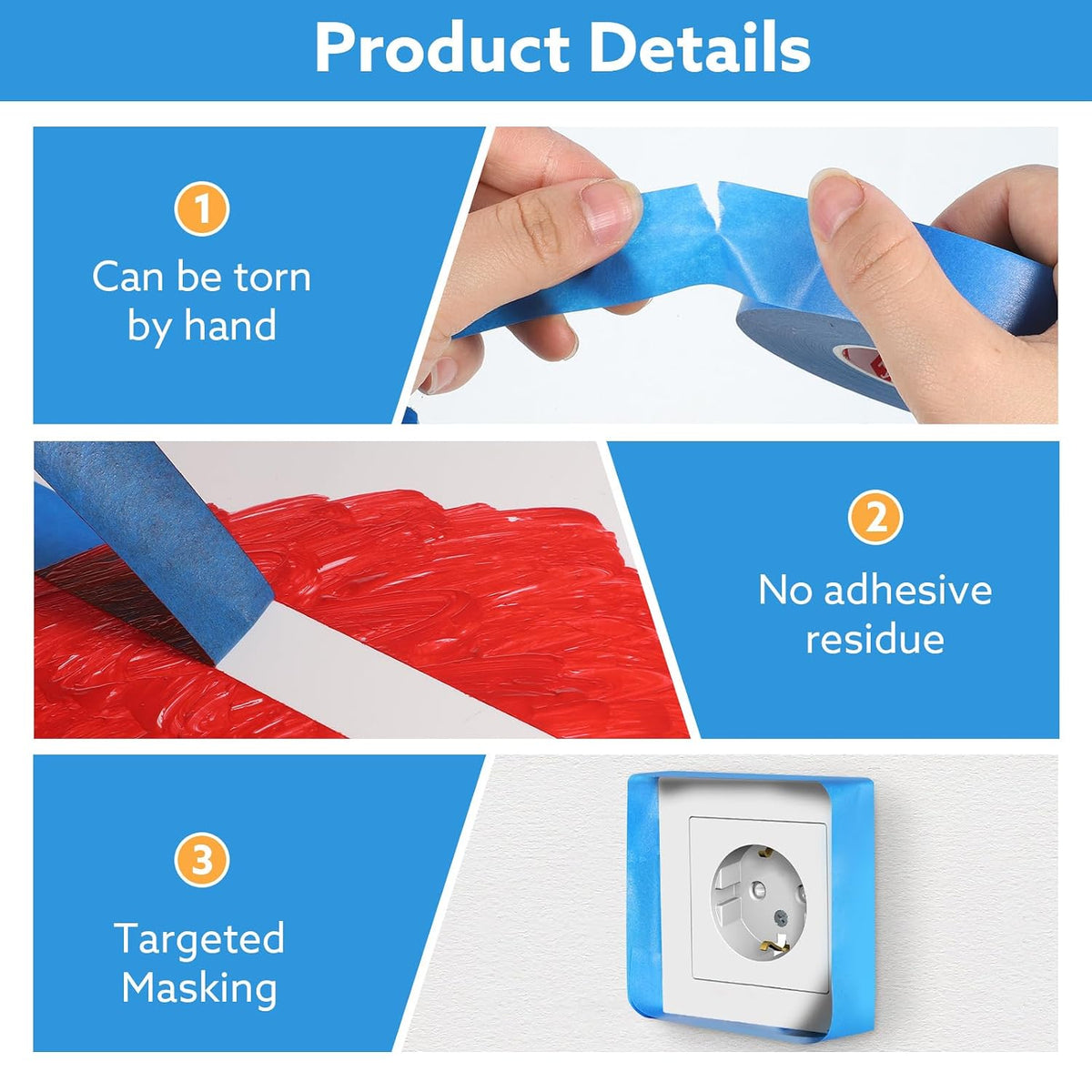 5 Rolls Painters Tape Blue, 36mm x 50m, UV & Heat Resistant