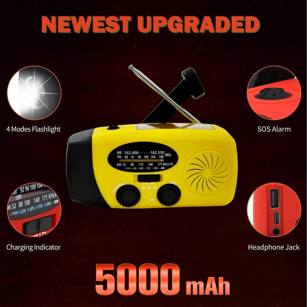 2000mAh Wind Up Solar Radio, Emergency Weather Radio,FM/AM Hand Crank Radio