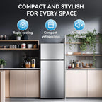 Anypro 4.0 Cu.Ft Fridge with Bottom Freezer, 2 Door Refrigerator with Drawer, 7 Level Temperatures and Adjustable Shelves for Bedroom, Dorm, Office, Apartment, Silver