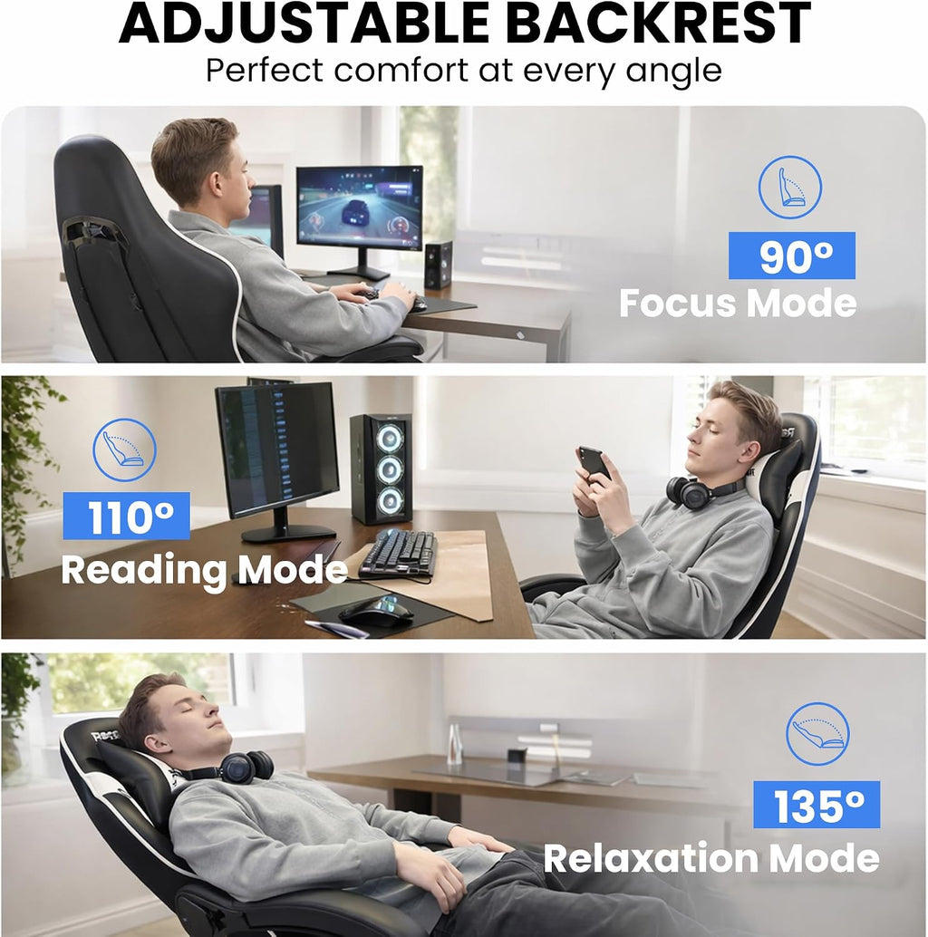 Gaming Chair for Adults, Upgraded Ergonomic Gamer Chair, Arctic Black