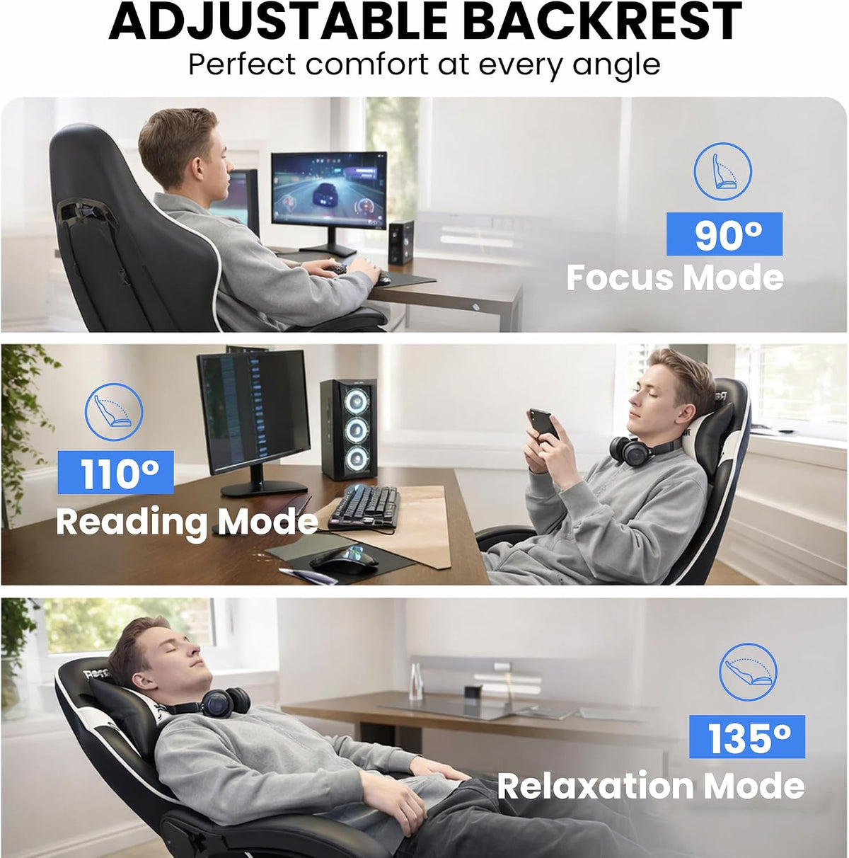 Gaming Chair for Adults, Upgraded Ergonomic Gamer Chair, Arctic Black