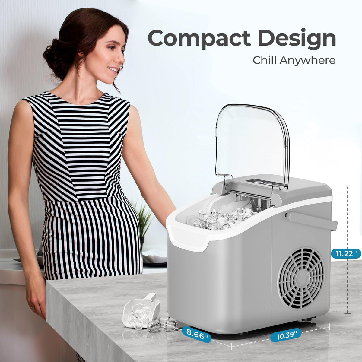 Antarctic Star Countertop Ice Maker Machine, 26Lbs/Day Fastest 6‑Min Ice