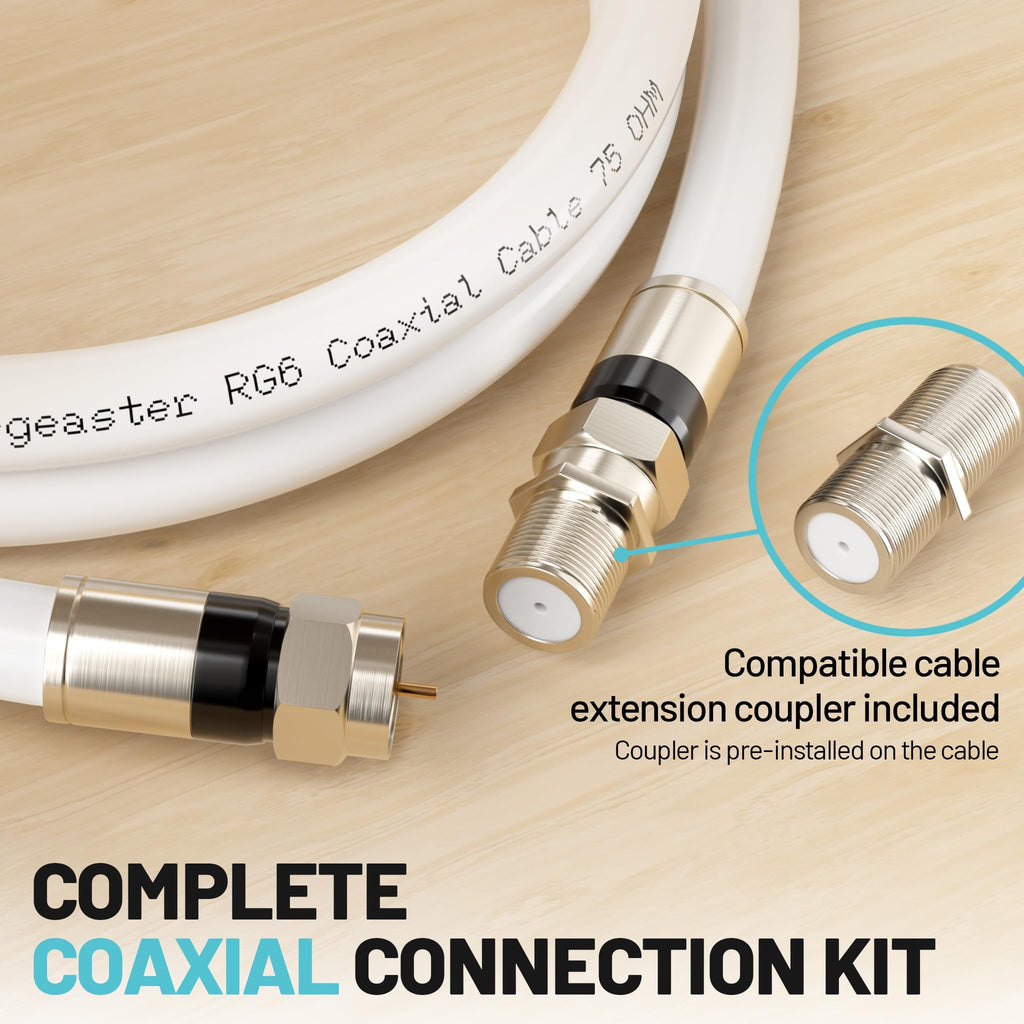 energeaster 10FT RG6 Coaxial Cable with Waterproof Rubber Boot, Black