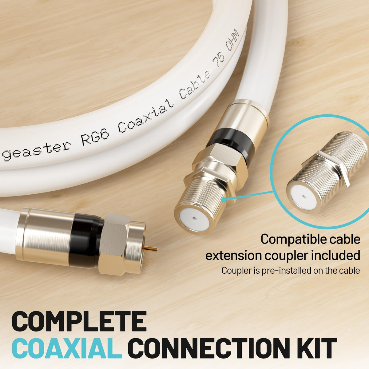 energeaster 10FT RG6 Coaxial Cable with Waterproof Rubber Boot, Black