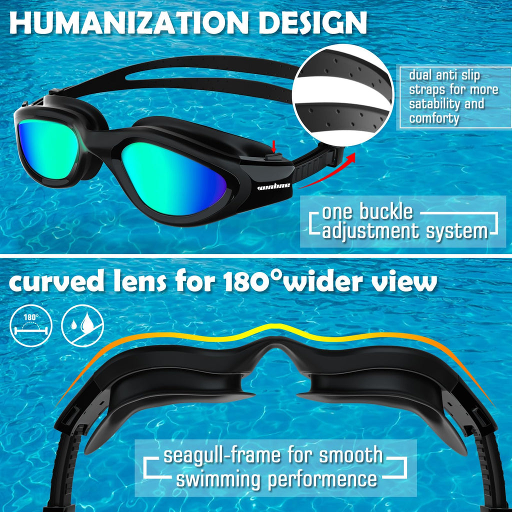 Winline Adult Swimming Goggles,Open Water Goggles Swimming Anti Fog UV Protection No Leakage Clear Vision Easy to Adjust for Adults Men Women Teenagers