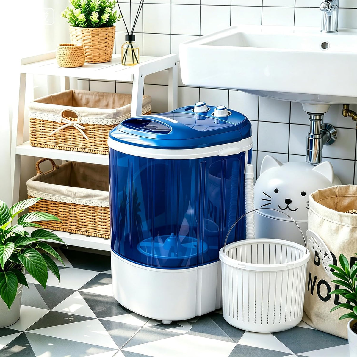 SUPER DEAL Portable Washing Machine, Single Tub Small Laundry Washer 5.7 lbs Washing Capacity for Apartments, Dorms,Traveling, RV, Semi-automatic Laundry 110V, Blue