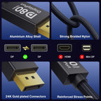 IVANKY VESA Certified 8K DisplayPort Cable 1.4, 6.6ft DP Cable Supports HDR