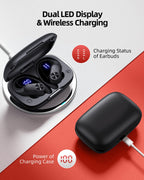 PocBuds Bluetooth Headphones Wireless Earbuds 80hrs Playtime Wireless Charging Case Digital Display Sports Ear Buds with Earhook Deep Bass IPX7 Waterproof Over-Ear Earphones for TV Phone Laptop Pink