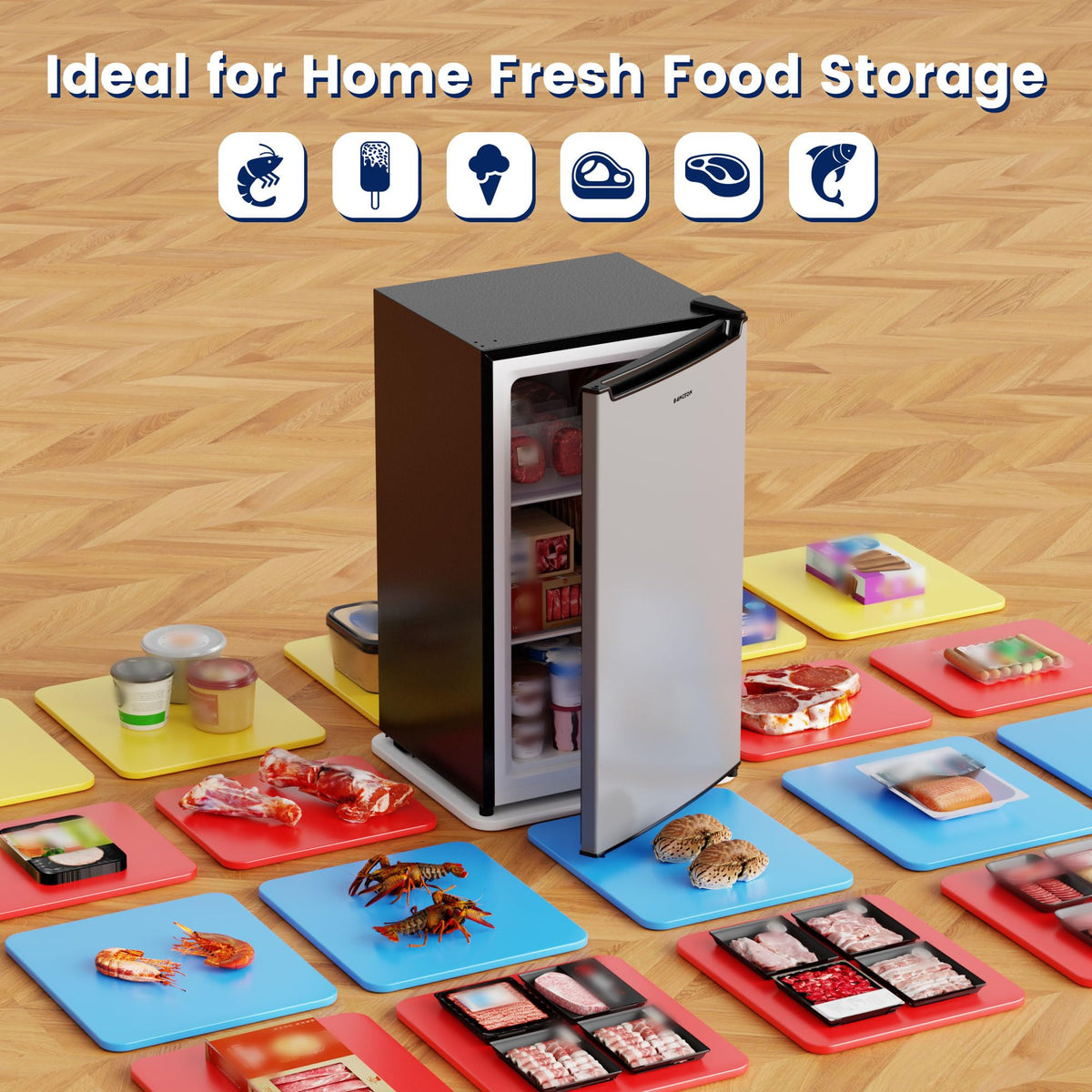 BANGSON 1.1 Cu.ft Upright Mini Freezer for Dorms Apartment, Silver