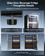 2.5 Cu.Ft Beverage Fridge, Glass Door Mini Fridge, Silver, 96 Can