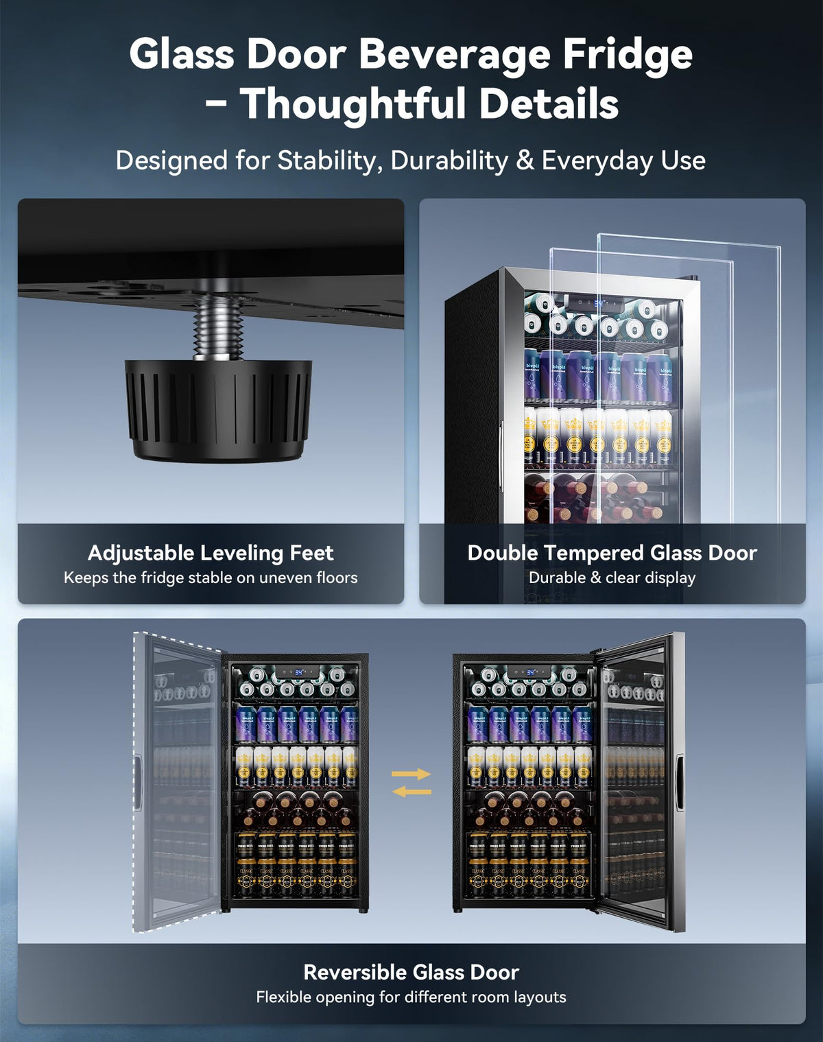 2.5 Cu.Ft Beverage Fridge, Glass Door Mini Fridge, Silver, 96 Can