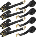 Ratchet Straps with Hook, 6M x 25MM, Heavy Duty, 4 Pack/Black