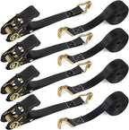 Ratchet Straps with Hook, 6M x 25MM, Heavy Duty, 4 Pack/Black