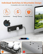 Extension Lead with USB Slots(2 USB C), 4 Way Plug Extension Socket, 1.8M