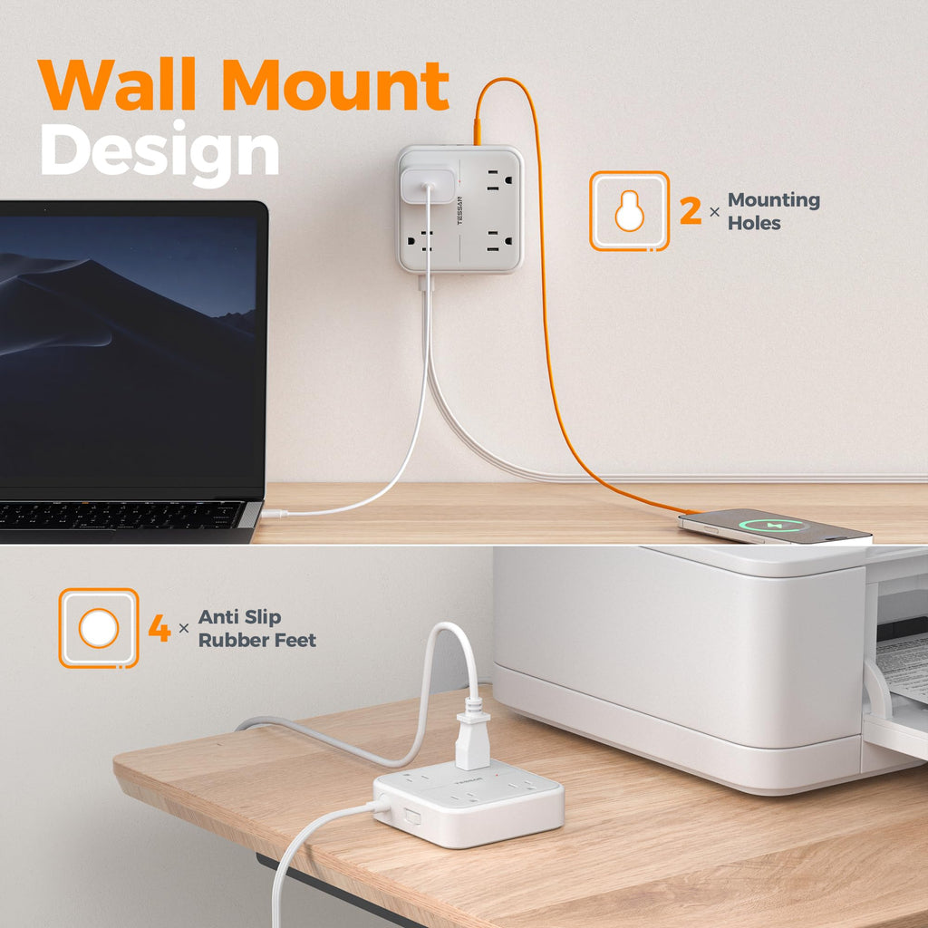 TESSAN PD 20W Surge Protector Extension Cord 5Ft, Flat Plug Power Strip