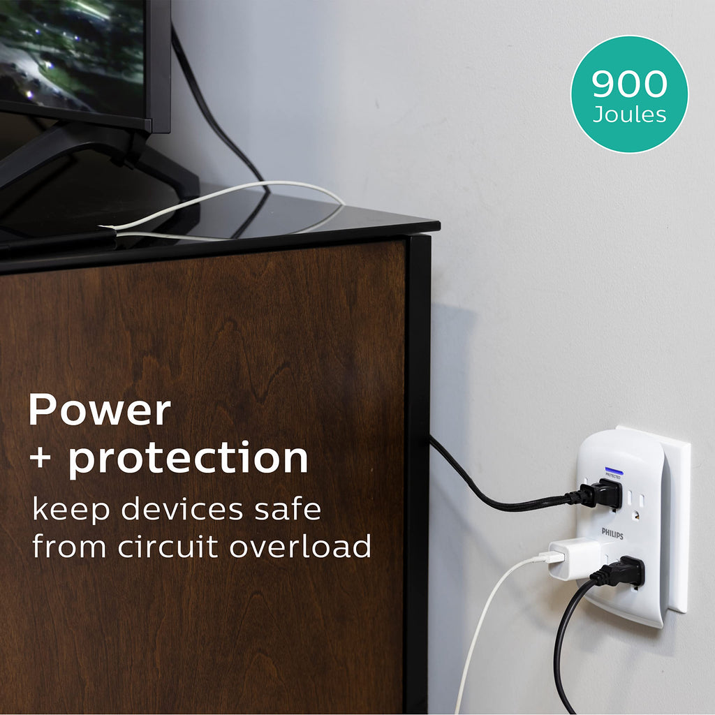 Philips 6-Outlet Extender Surge Protector, Wall Tap, 900 Joules, 3-Prong