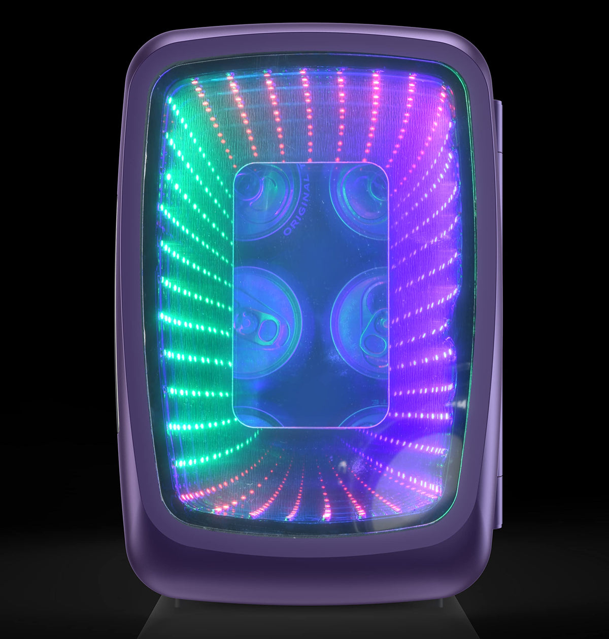 Frigidaire Gaming Light Up Mini Beverage Refrigerator, 6 can, 4 liters, Cooler with large see through door and LED lights Perfect for Gaming Experience, Home, Office, or Cars.12V Charger (Blue)