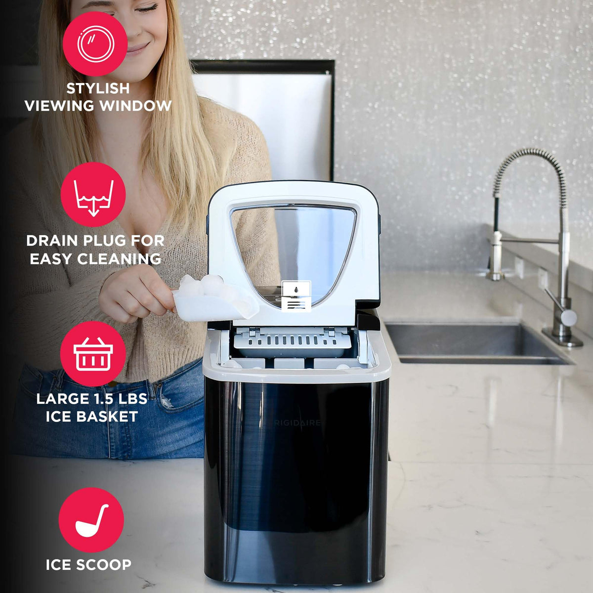 Frigidaire EFIC123-SS Counter Top Maker, Produces 26 pounds Ice per Day, Stainless Steel