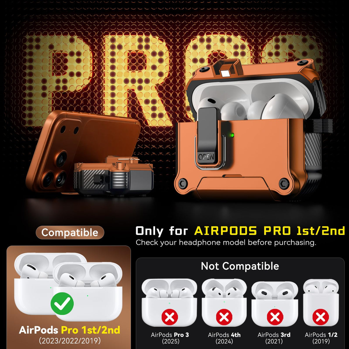 Inesore for AirPods AirPods Pro 1st/2nd Case with Secure Lock (Black)