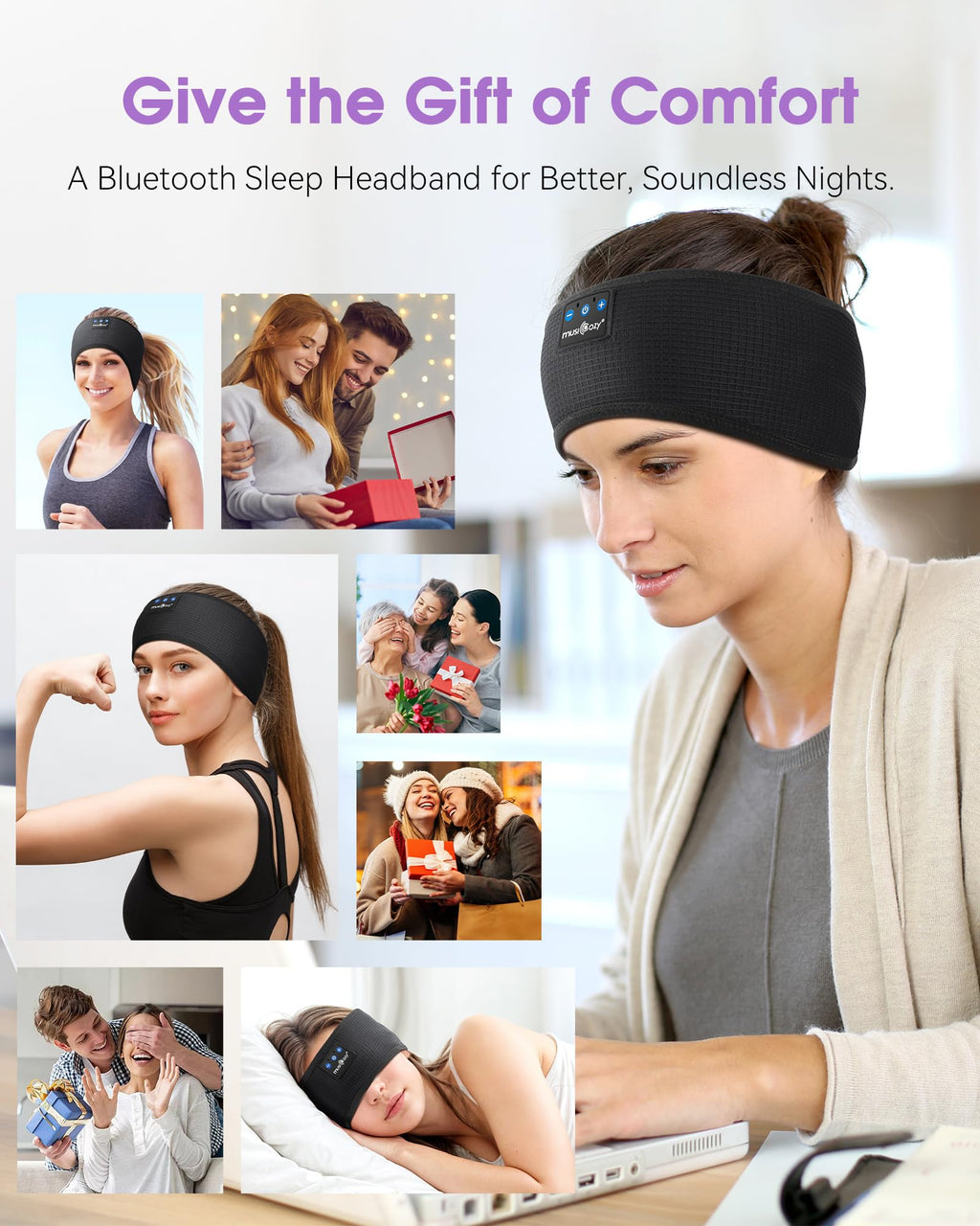 MUSICOZY Sleep Headphones Bluetooth Headband Headphones for Side Sleepers