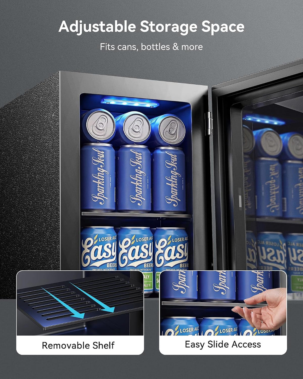 24 Can Beverage Refrigerator, Countertop Mini Fridge with Glass Door, Black