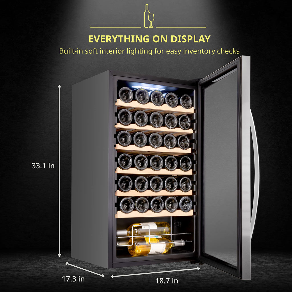 SCHMÉCKÉ 12 Bottle Compressor Wine Cooler Refrigerator w/Lock - Large Freestanding Wine Cellar For Red, White, Champagne or Sparkling Wine - 41f-64f Digital Temperature Control Fridge Stainless Steel