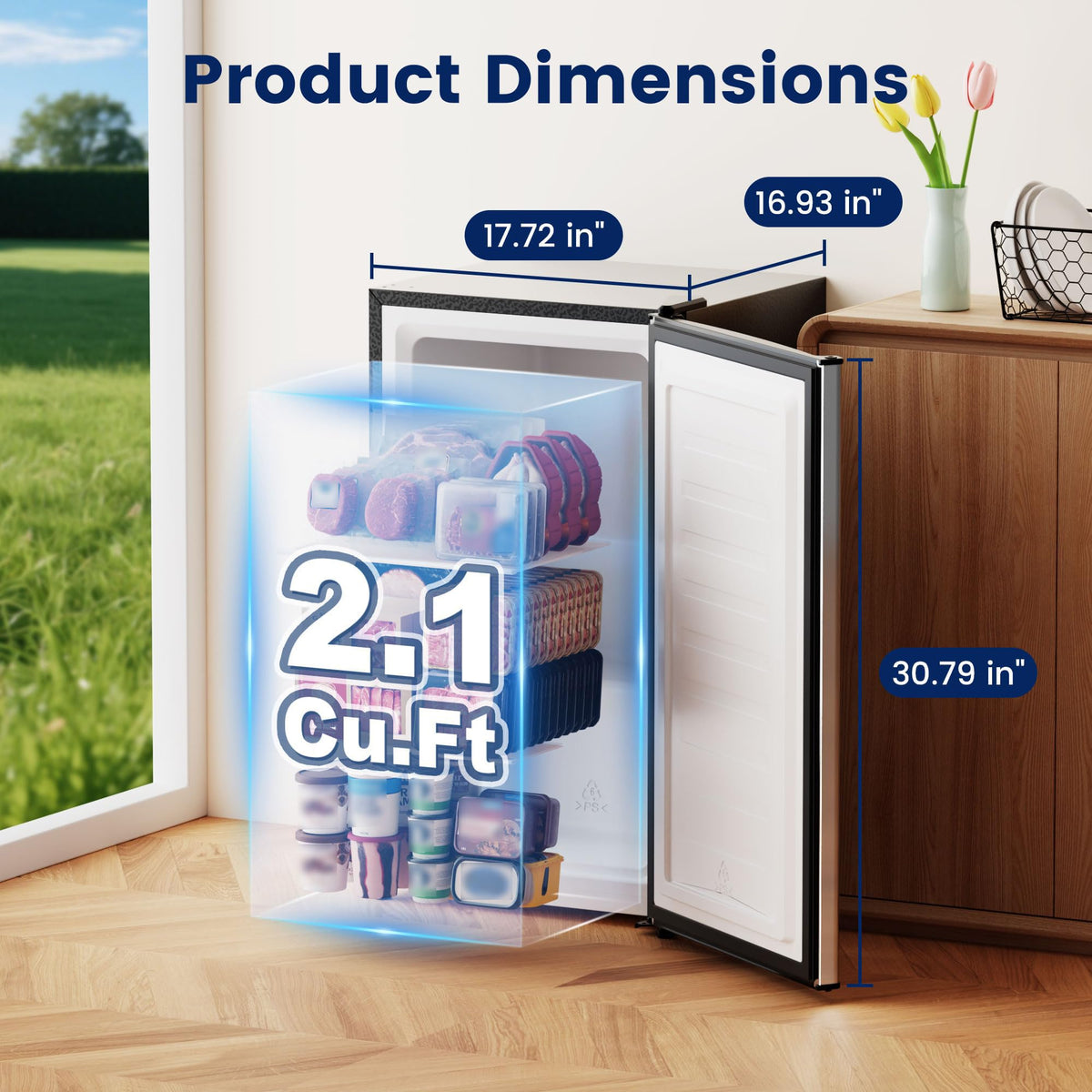 BANGSON 1.1 Cu.ft Upright Mini Freezer for Dorms Apartment, Silver