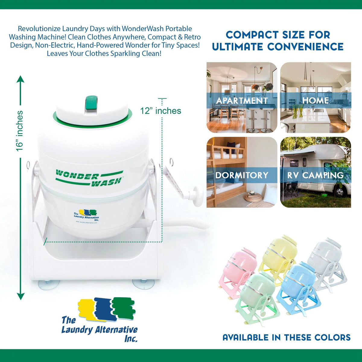 WonderWash Portable Washing Machine for Apartment & Tiny Spaces - Manual Hand Clothes Washer with Retro Design - Clean Laundry Anywhere with Our Countertop, Non-Electric, Small Washer - Blue