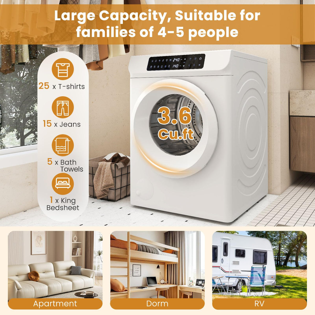Auertech Portable Washer and Dryer Combo Set, 2.8 CU. FT. Portable Clothes Dryers with Boot Dryer, 28 lbs Fully Automatic Washing Machine, Compact Washer and Dryer for Apartment, RV, Dorm