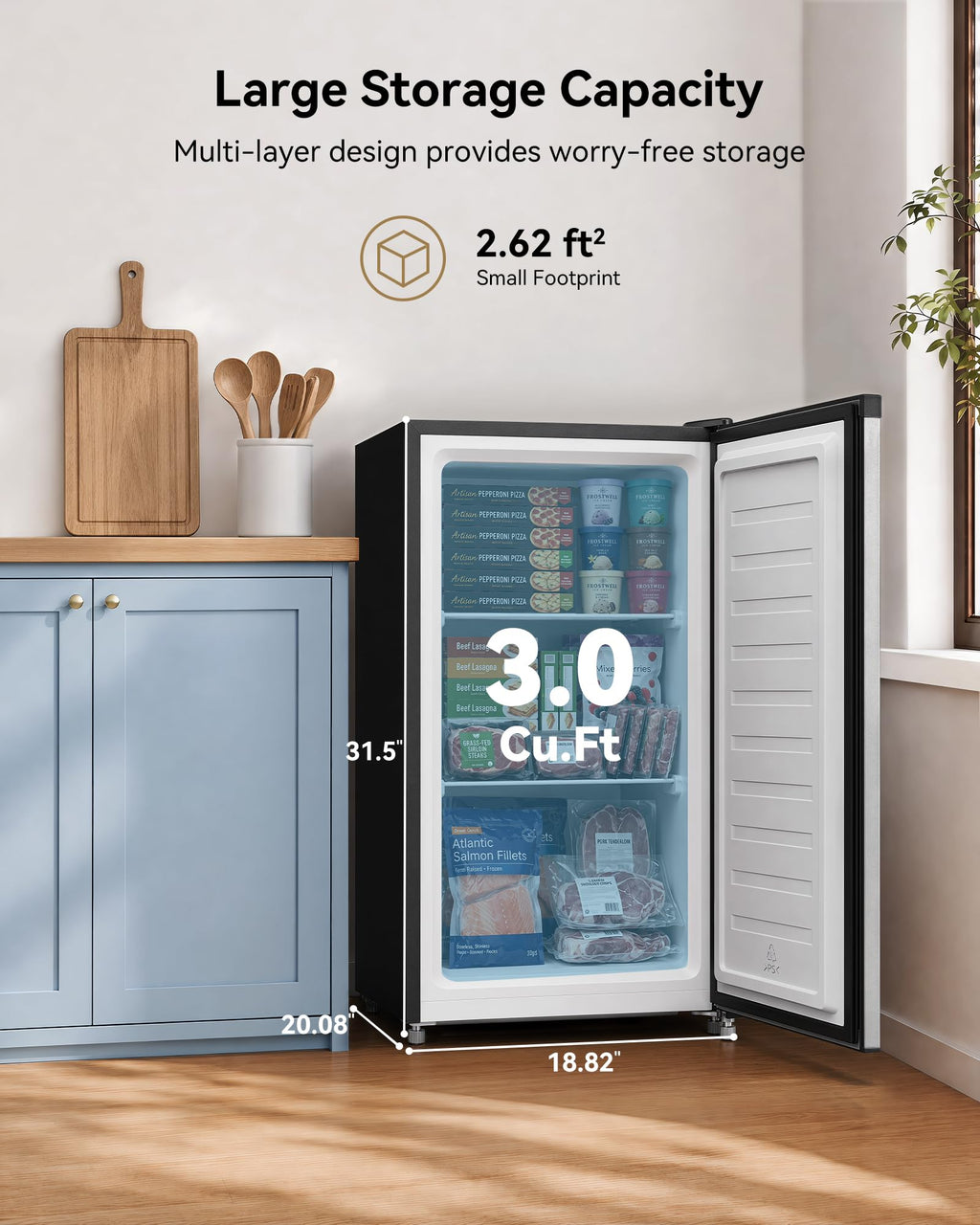 Feelfunn 3.0 Cu.ft Mini Freezer, Small Upright Freezer, Black