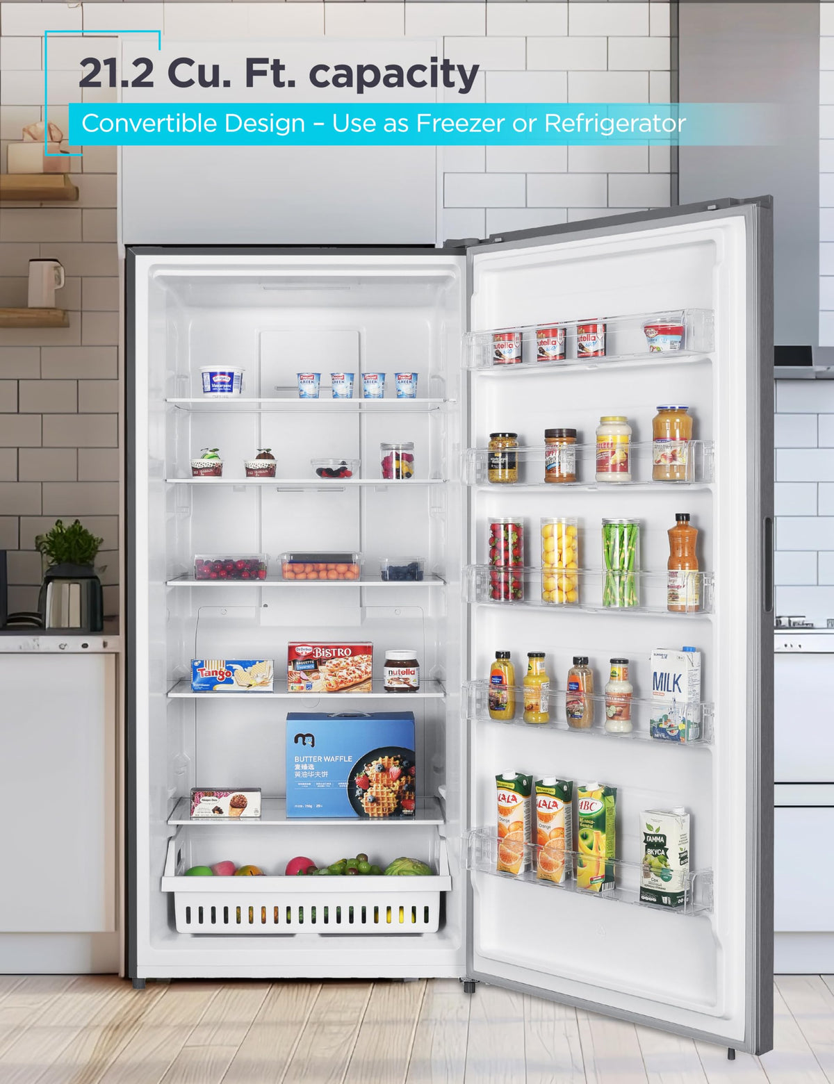 BLACK+DECKER 14 Cu. Ft. Convertible Freezer Refrigerator, Upright Freezer with Glass Shelves, ENERGY STAR rated, Frost Free, BUC1400XB, Black