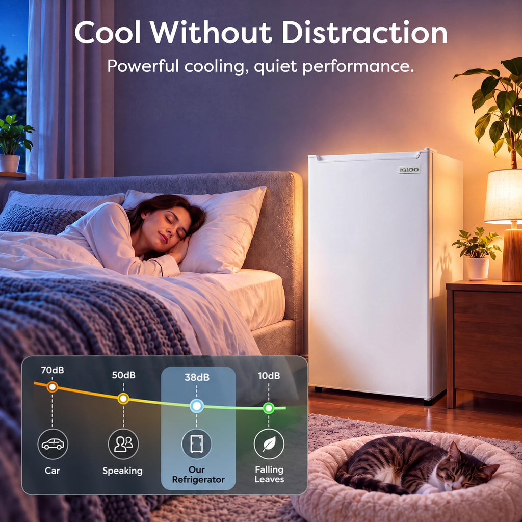 Igloo 2.6 Cu.Ft Mini Fridge with Freezer- Single Door Compact Refrigerator with Glass Shelves for Homes, Dorms & Offices- Keep Snacks, Drinks & Frozen Foods Cool with Temperature Control Fridge- White