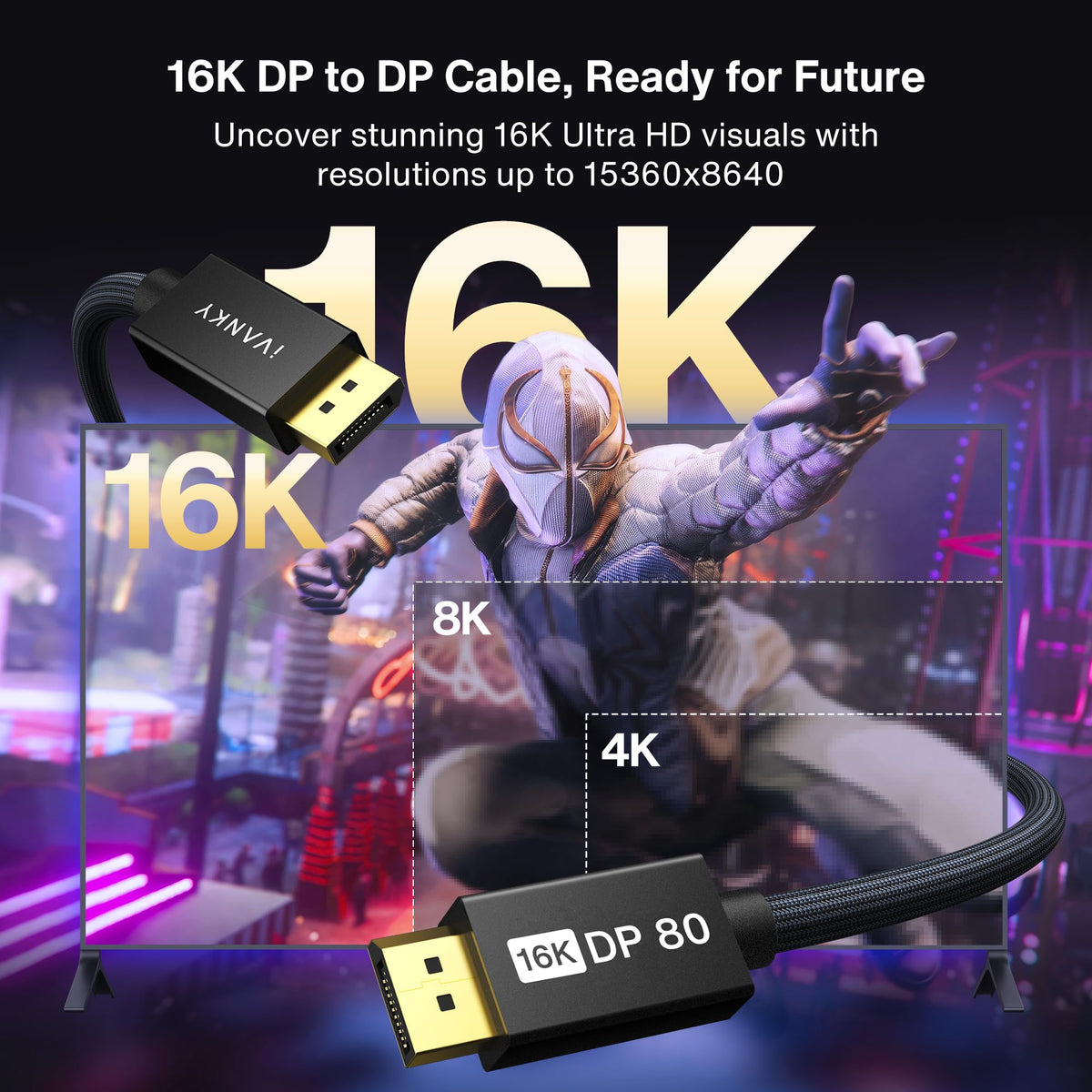 IVANKY VESA Certified 8K DisplayPort Cable 1.4, 6.6ft DP Cable Supports HDR