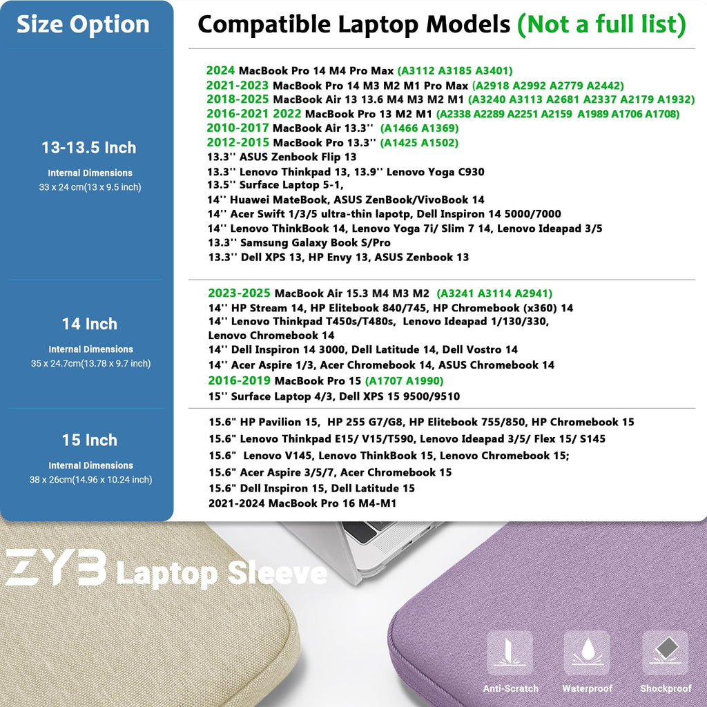 ZYB Laptop Sleeve 14 Inch, Waterproof Shockproof 14 Inch Laptop Case for 14" Notebook Lenovo Thinkpad IdeaPad, MacBook Air 15.3 2026-2023 M5 M4 M3 M2, 14" HP Dell Acer Chromebook Mac Pro 15-Black
