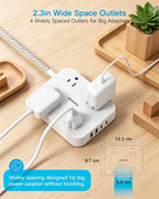 10 Ft Extension Cord, Flat Power Strip with 4 Outlets 4 USB Ports (2 USB C)